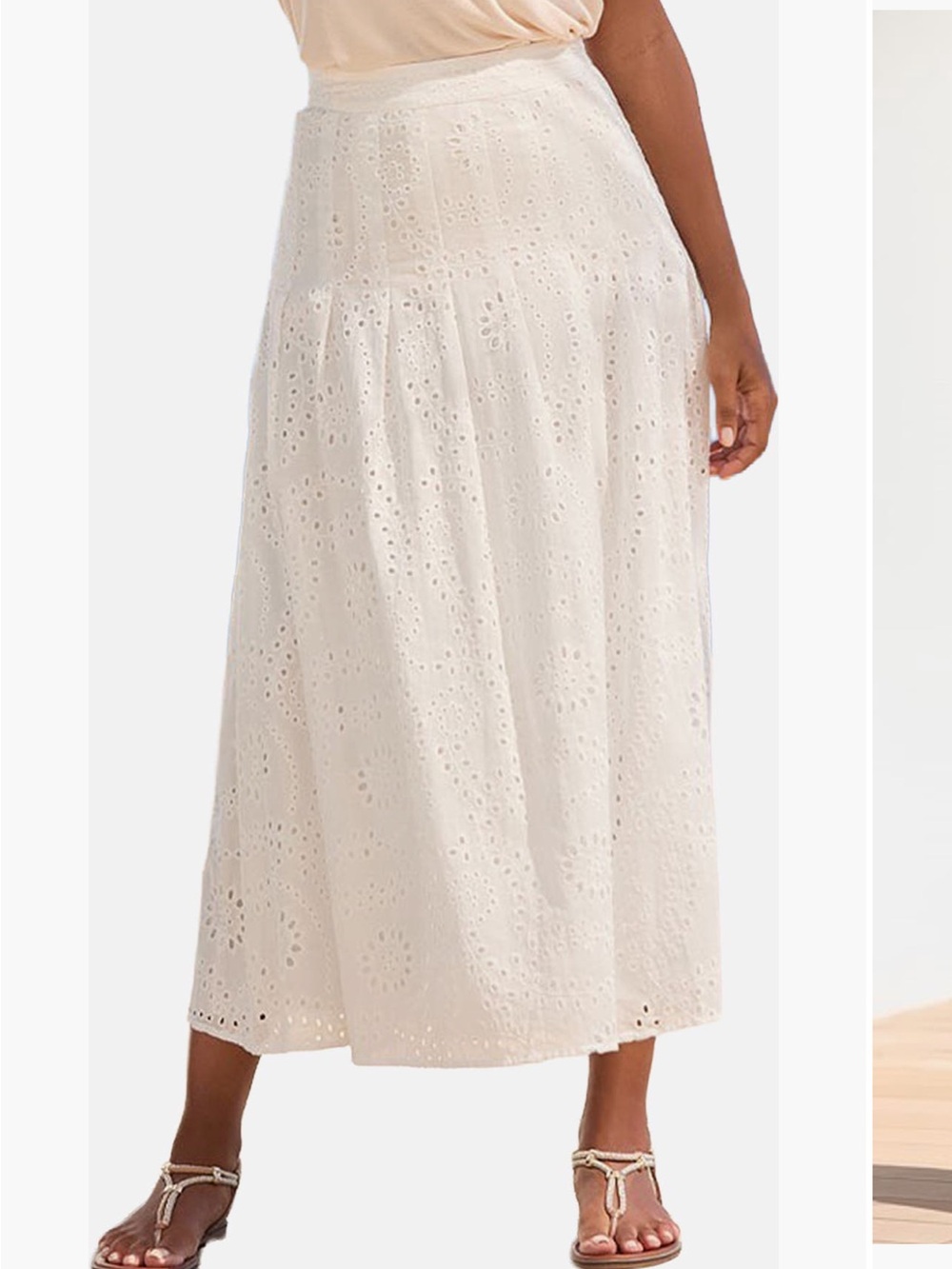 LASCANA Women's A-line Cotton Eyelet Maxi Skirt SZ US 4 in White